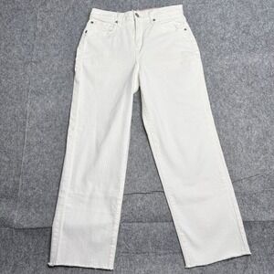Eddie Bauer Wide Leg Raw Hem Cropped Jeans Women size 4 High Rise Straight White